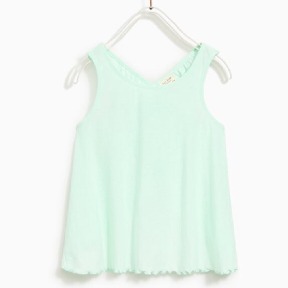 Zara Girls’ Green Apple Cotton Ruffled Tank-Size 7